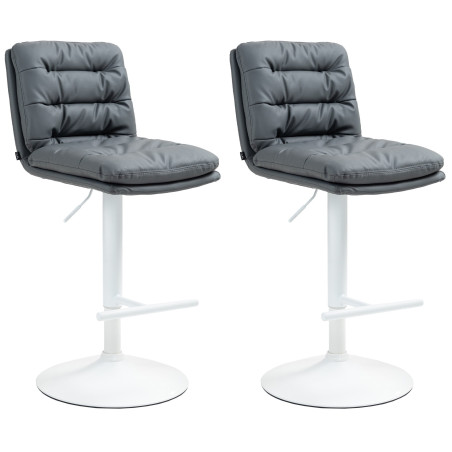 Ensemble de 2 tabourets de bar Damar, similicuir, blanc/gris