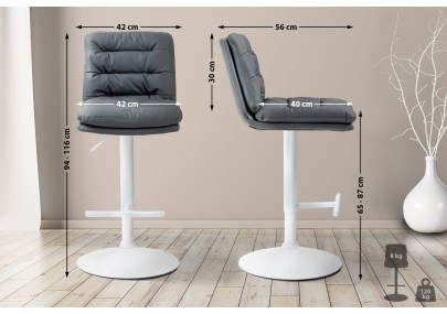 Set di 2 sgabelli da bar Damar, similpelle, bianco/grigio