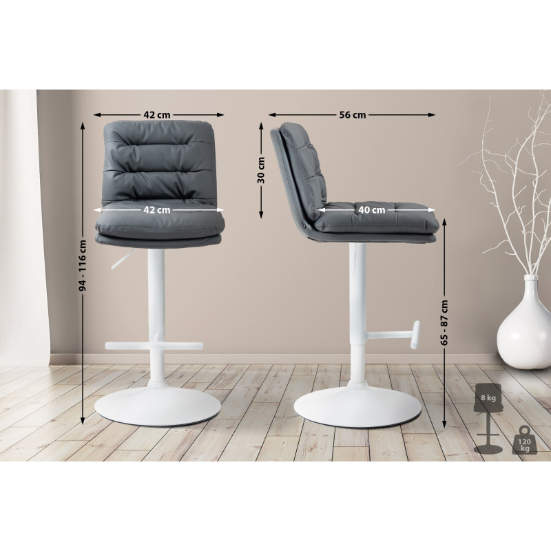 Ensemble de 2 tabourets de bar Damar, similicuir, blanc/gris