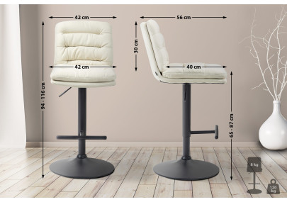 Ensemble de 2 tabourets de bar Damar, tissu, noir et crème