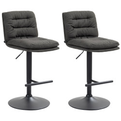 Lot de 2 tabourets de bar Damar, tissu, noir gris foncé