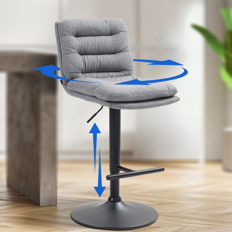 Ensemble de 2 tabourets de bar Damar, tissu, noir et gris