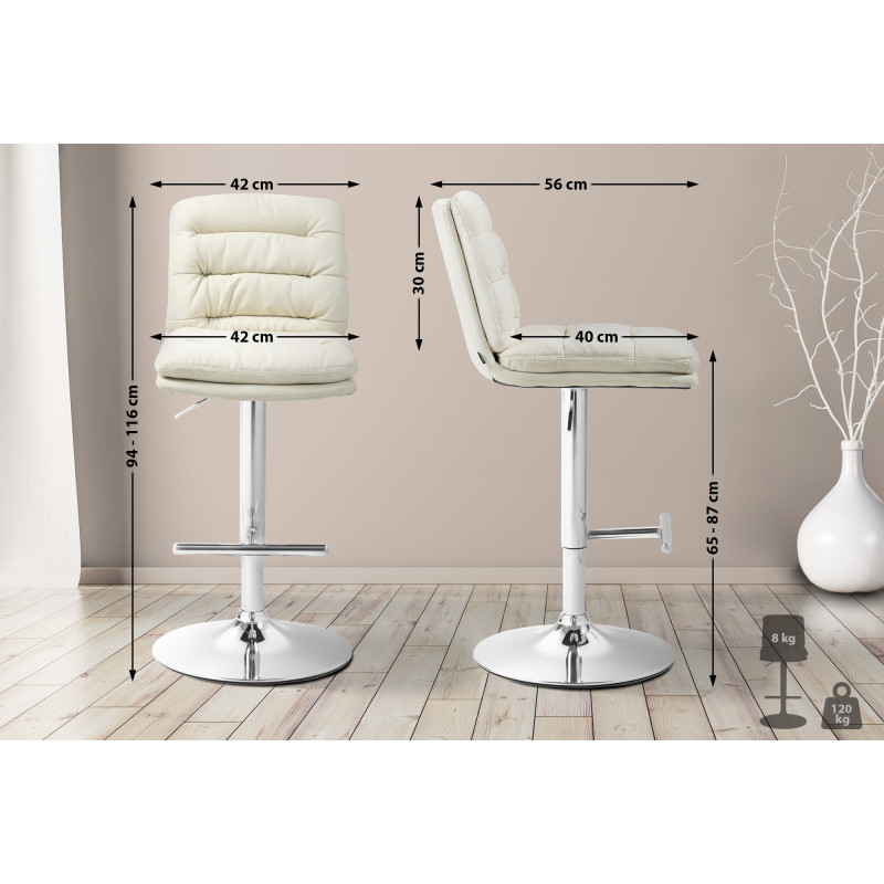 Ensemble de 2 tabourets de bar Damar, tissu, chrome et crème