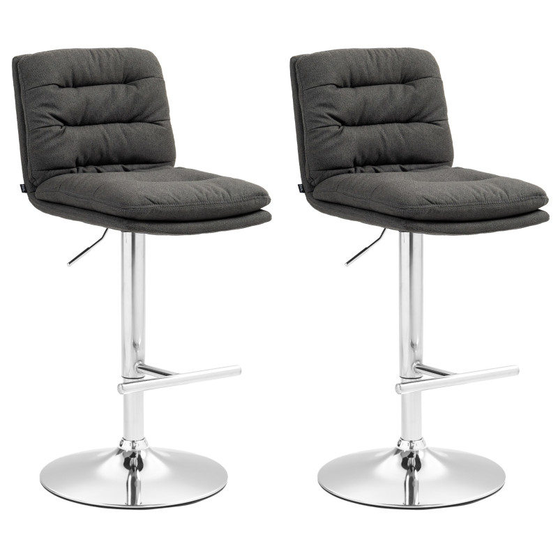 Ensemble de 2 tabourets de bar Damar, tissu, chrome gris foncé