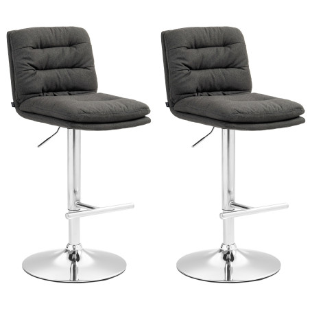 Ensemble de 2 tabourets de bar Damar, tissu, chrome, gris foncé