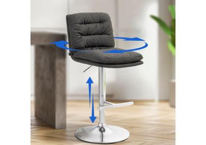 Ensemble de 2 tabourets de bar Damar, tissu, chrome, gris foncé