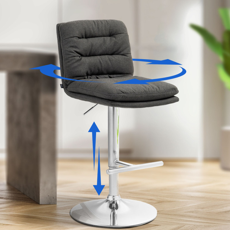 Ensemble de 2 tabourets de bar Damar, tissu, chrome gris foncé