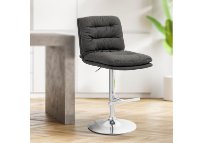 Ensemble de 2 tabourets de bar Damar, tissu, chrome, gris foncé