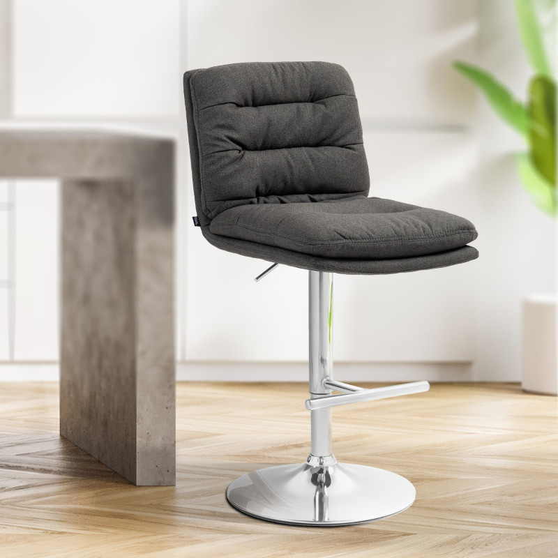 Set di 2 sgabelli da bar Damar, tessuto, cromato, grigio scuro