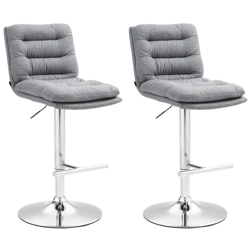 Ensemble de 2 tabourets de bar Damar, tissu, gris chromé