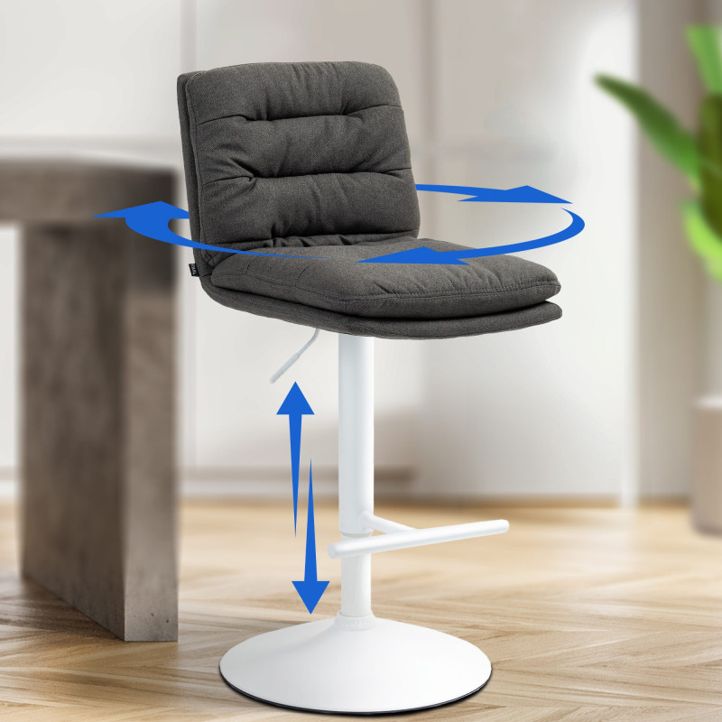 Ensemble de 2 tabourets de bar Damar, tissu blanc gris foncé