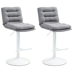 Juego de 2 taburetes de bar Damar, tapizados en tela blanca/gris