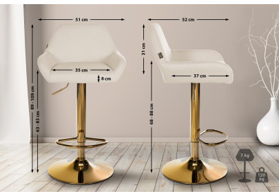 Conjunto de 2 banquetas Braga Gold, tecido creme