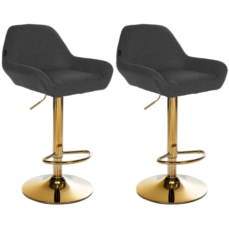 Juego de 2 taburetes de bar Braga Gold tapizados en tela negra