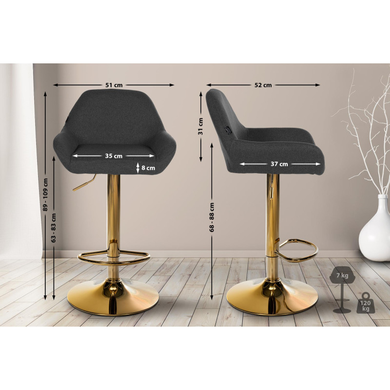 Lot de 2 tabourets de bar Braga en tissu doré noir