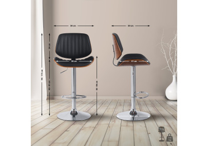 Tabouret de bar Clawson, similicuir, chrome, noyer/noir