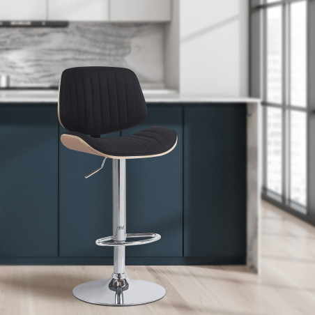 Tabouret de bar Clawson, tissu, chrome naturel/noir