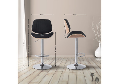 Taburete de bar Clawson, tapizado en tela, cromado, natural/negro