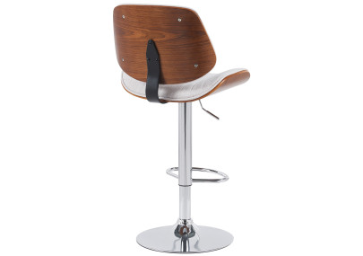 Tabouret de bar Clawson, tissu, chrome, noyer/crème