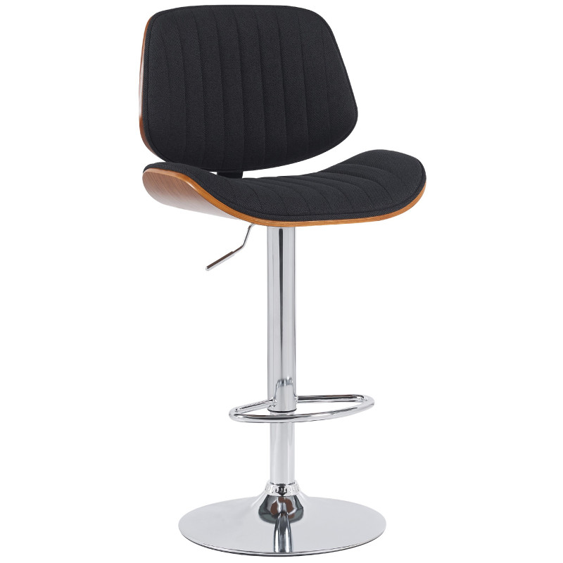 Tabouret de bar Clawson, tissu, chrome, noyer/noir