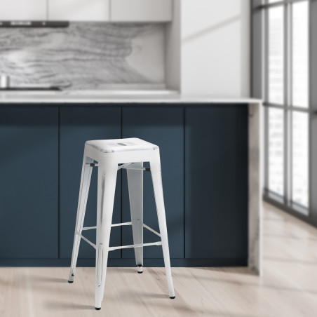 Juego de 4 taburetes de bar Joshua blanco antiguo