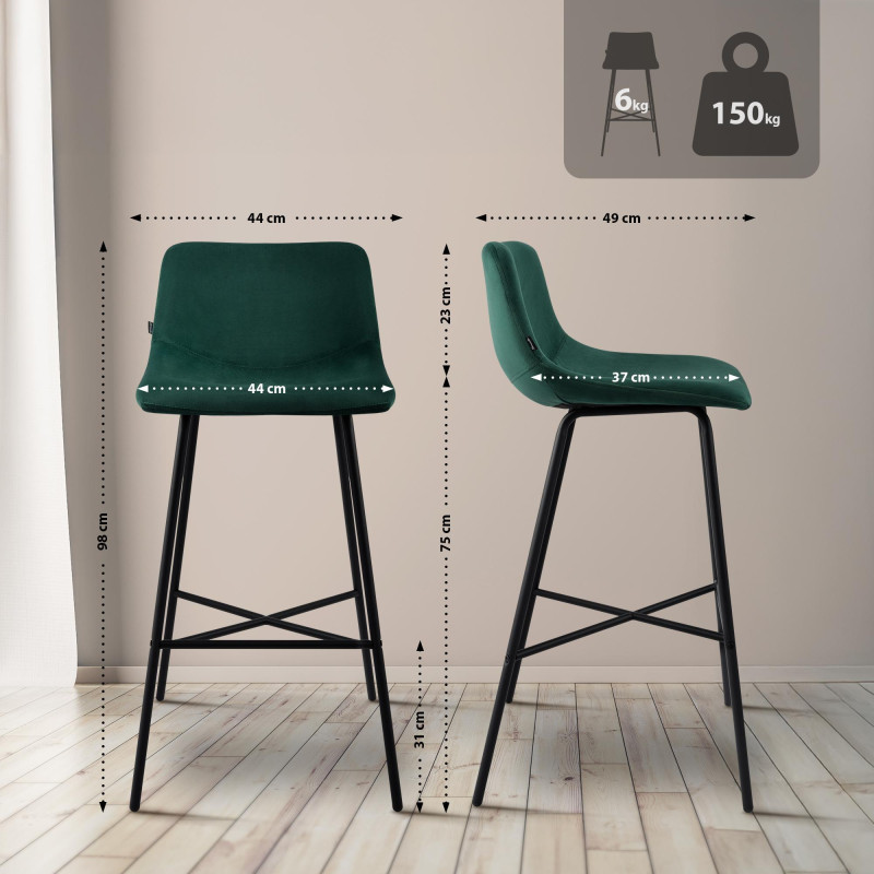 Tabouret de bar en velours Altona vert
