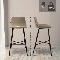 Tabouret de bar Altona, tissu taupe