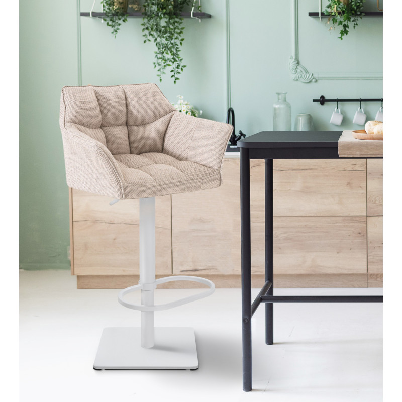 Tabouret de bar en tissu Damaso W ivoire