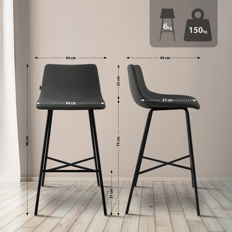 Tabouret de bar en tissu Altona gris foncé