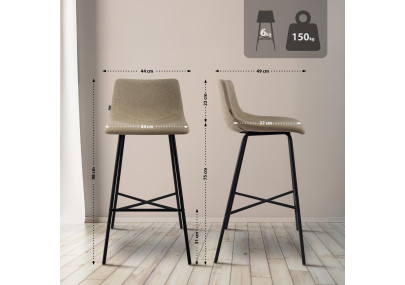 Tabouret de bar Altona en tissu taupe