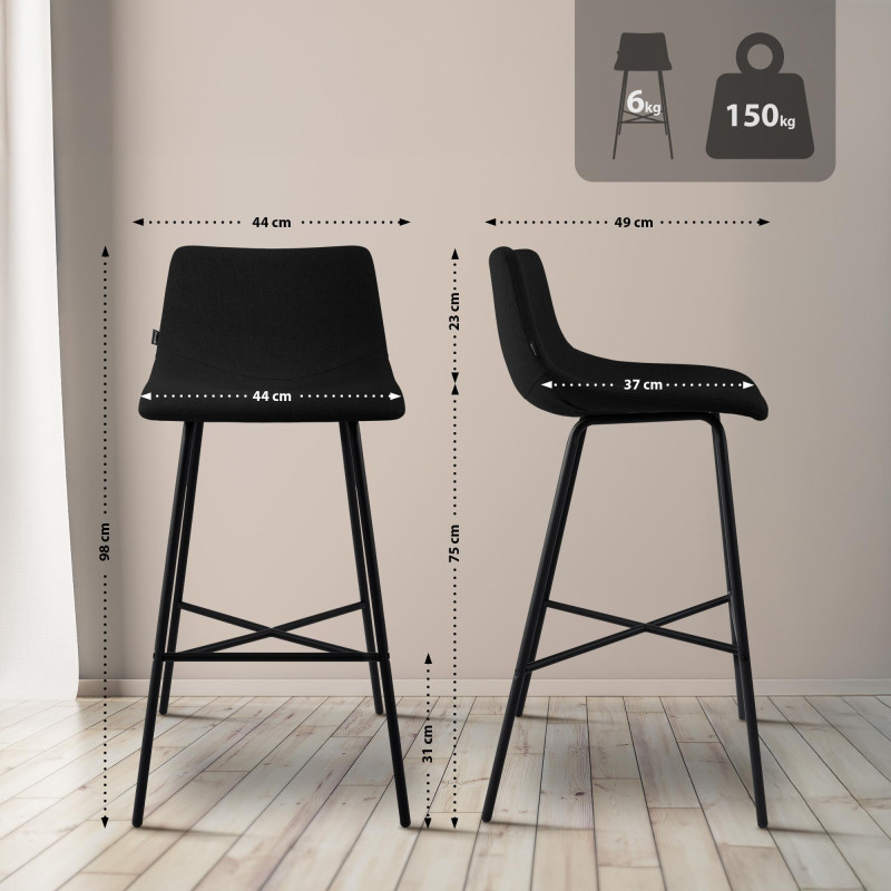Tabouret de bar Altona, tissu noir