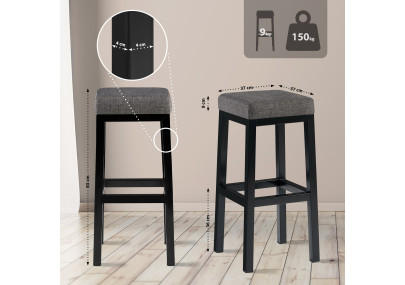 Sgabello da bar Taylor B85, tessuto grigio