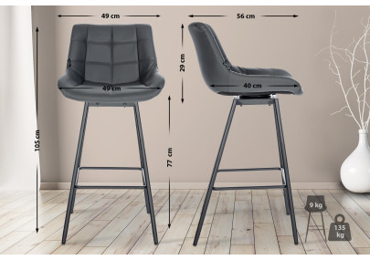 Ensemble de 4 tabourets de bar pivotants Weston, similicuir, gris