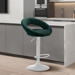 Tabouret de bar Olinda, velours, blanc vert