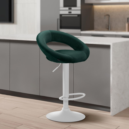 Tabouret de bar Olinda en velours, blanc/vert