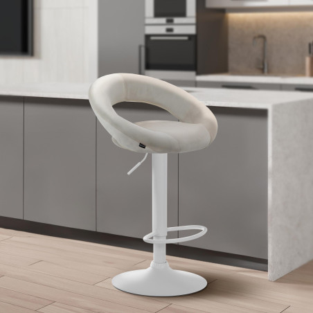 Tabouret de bar Olinda, velours, blanc crème