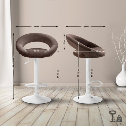 Tabouret de bar Olinda, velours, blanc brun