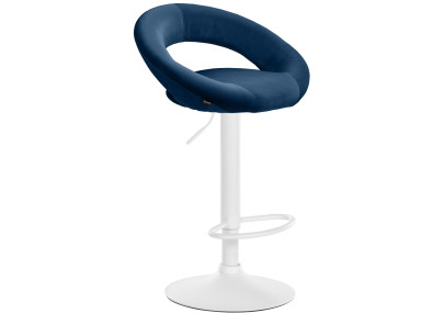 Tabouret de bar Olinda en velours, blanc/bleu