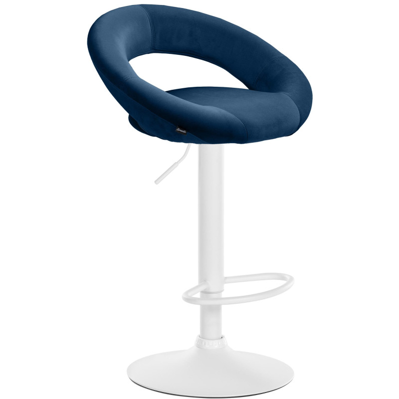 Tabouret de bar Olinda en velours, blanc/bleu