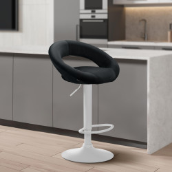 Tabouret de bar Olinda, velours, blanc noir