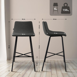 Tabouret de bar en tissu Altona gris foncé