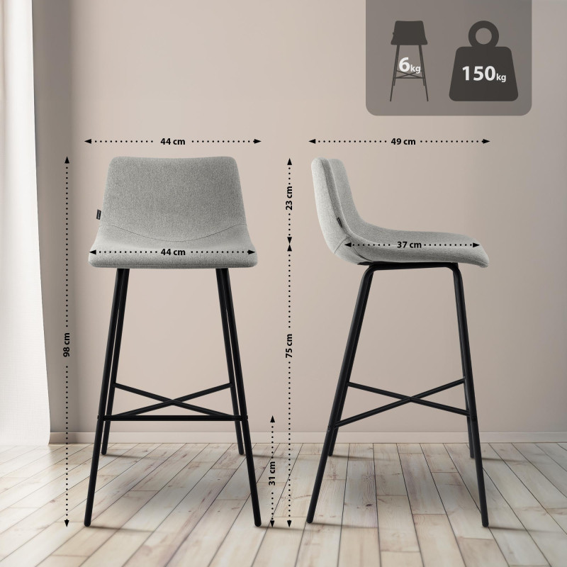 Tabouret de bar en tissu Altona gris