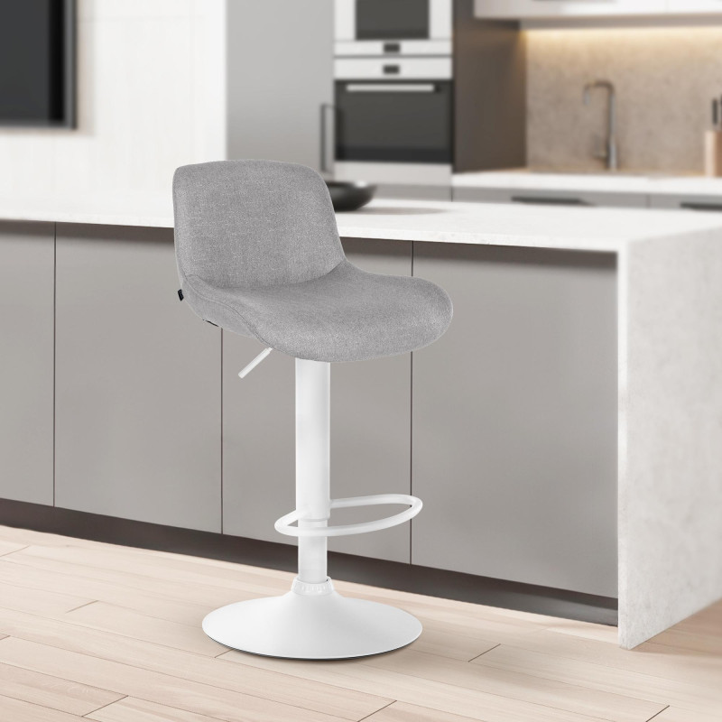 Tabouret de bar Solon, tissu blanc gris clair