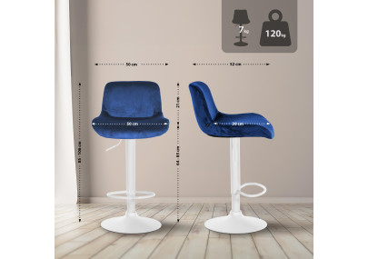 Banqueta Solon, veludo branco, azul