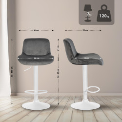 Tabouret de bar Solon, velours blanc, gris foncé