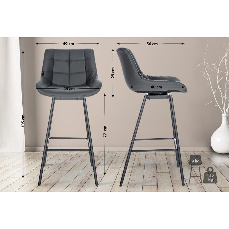 Ensemble de 4 tabourets de bar pivotants Weston en similicuir gris