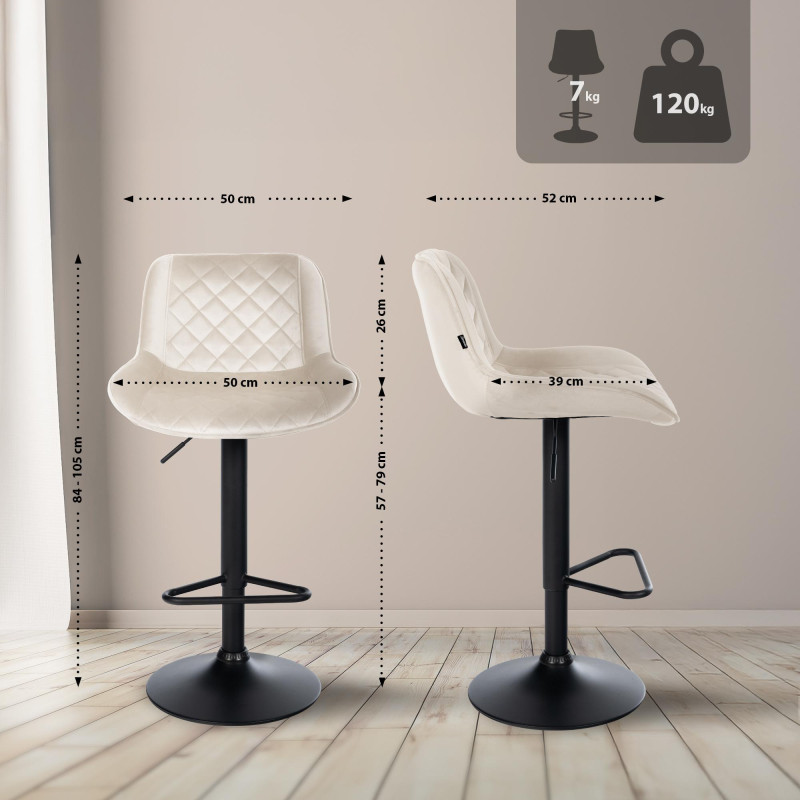 Conjunto de 2 banquetas de bar Kasson em veludo creme.