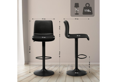 Taburete de bar Henchy, cuero sintético negro