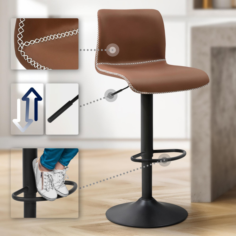 Tabouret de bar Henchy, similicuir, marron