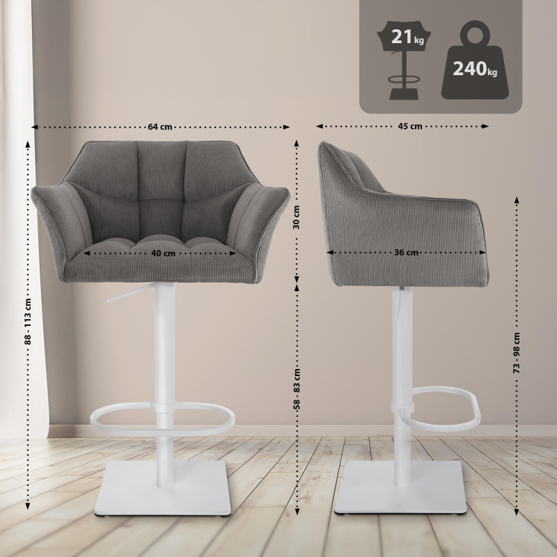 Tabouret de bar Damaso W Cord taupe